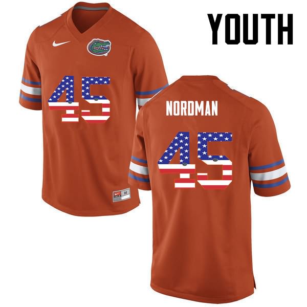 NCAA Florida Gators Charles Nordman Youth #45 USA Flag Fashion Nike Orange Stitched Authentic College Football Jersey RIT0364MH